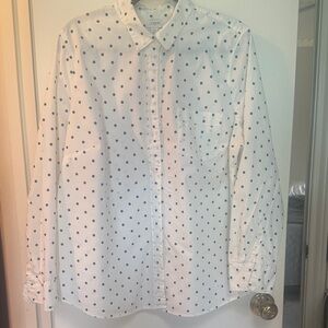 Like-New J. Crew Ivory Button-Down Shirt with Navy Polka Dots - 2X